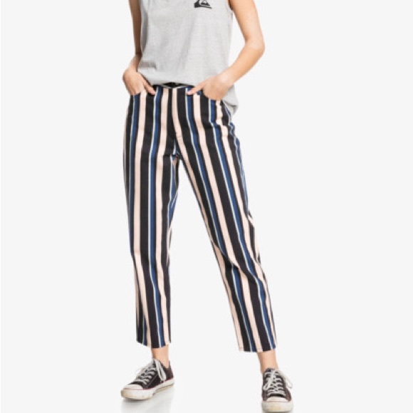 QUIKSILVER Dream Is On Striped Cropped Pants - Picture 1 of 5